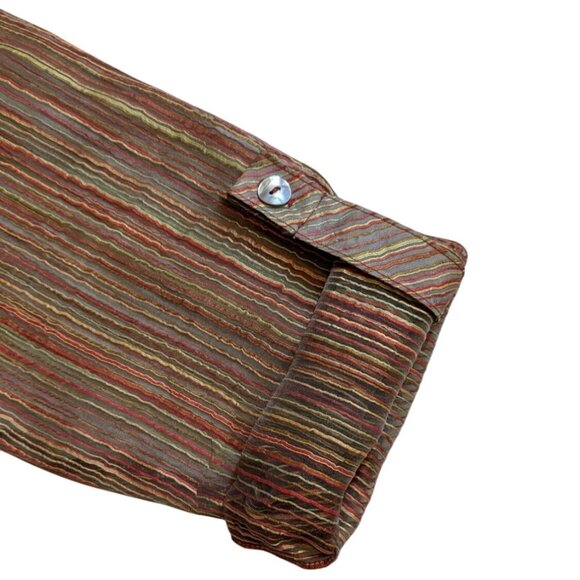 VTG Burnout Top Striped Sheer Button-Up Roll Tab Made In USA Grace & Tara Large - Picture 6 of 7